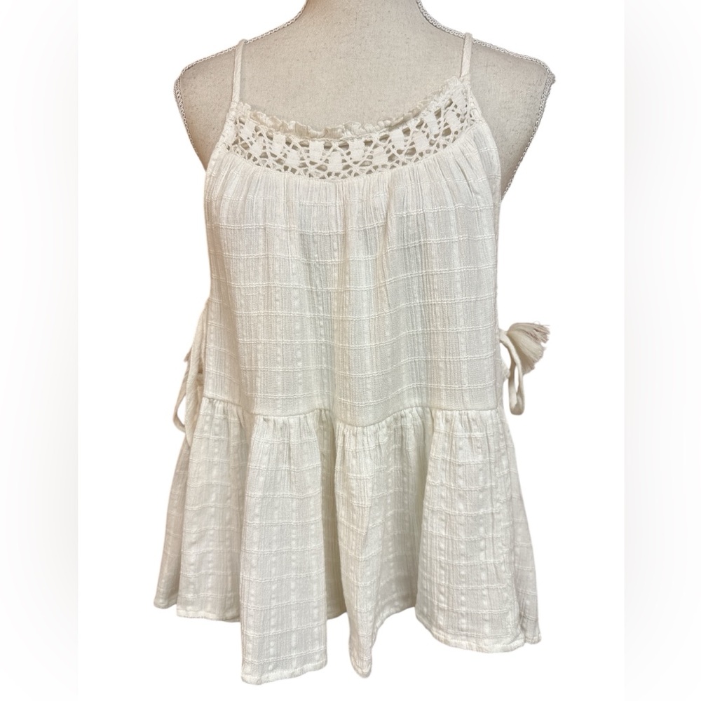 Aerie Creamy Boho Lace Babydoll Flowy Side Tie Viscose/Cotton Halter Top NWT S